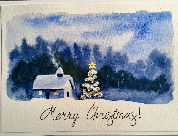 Новогодние домики акварелью