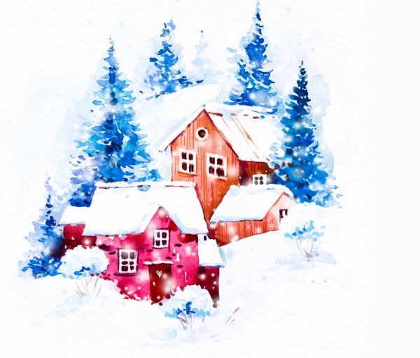 Новый год Рождество акварель