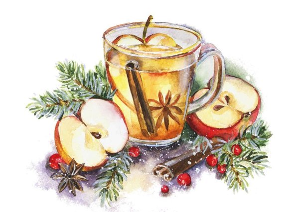 Новогодние домики акварелью