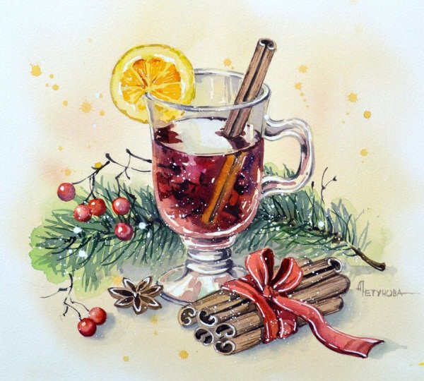 Акварель Рождество Петунова
