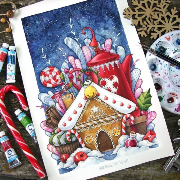 Новый год акварель