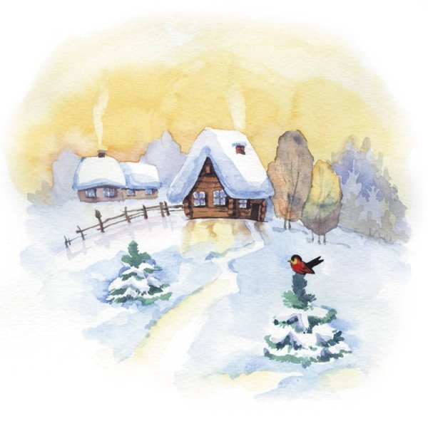 Новогодние открытки акварелью