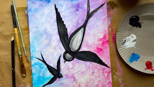 Рисование гуашью ласточек