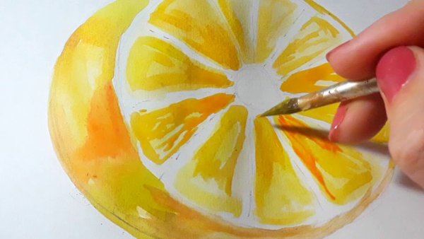 Апельсин акварелью