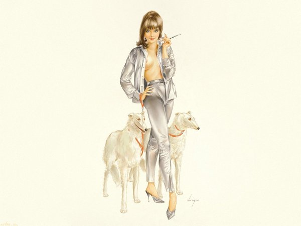 Девушка с собакой рисунок