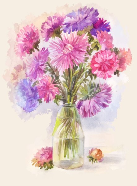 Астры акварелью