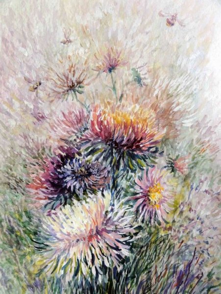 Астры пастелью масляной