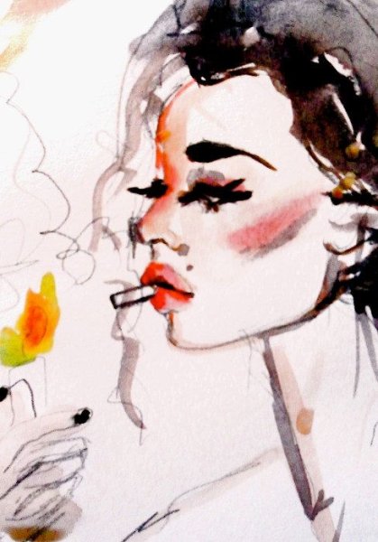 Девушка с сигаретой акварель