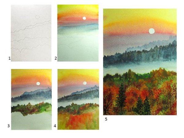 Поэтапный урок рисования пейзажа
