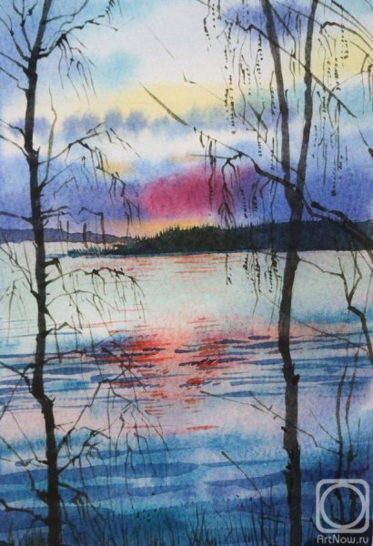 Отражение в воде акварелью