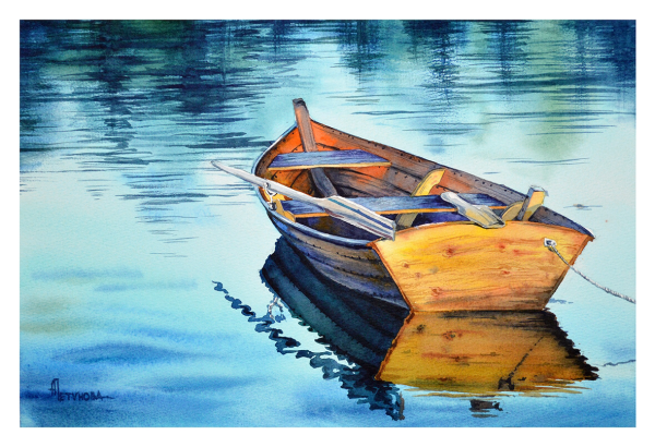 Лодка акварель