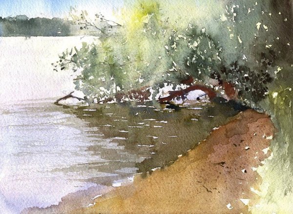 Этюд озеро акварелью