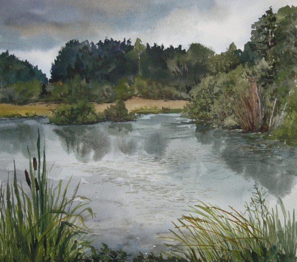 Пруд гуашью