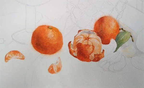 Мандарины акварель Базановой
