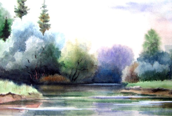 Рисование по сырому пейзаж