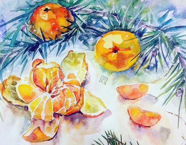 Мандаринка акварелью