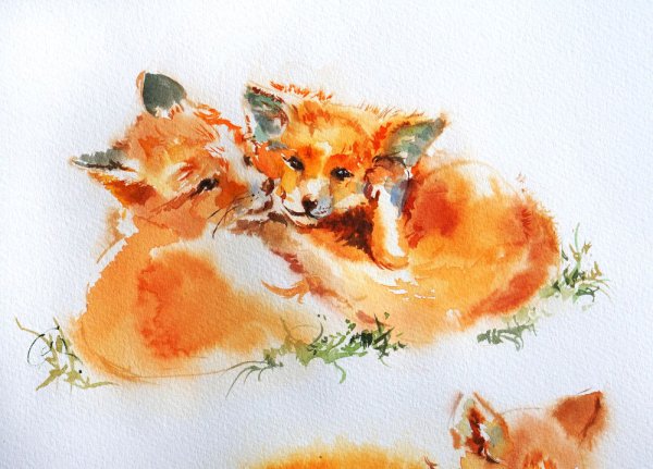 Осень лиса акварель