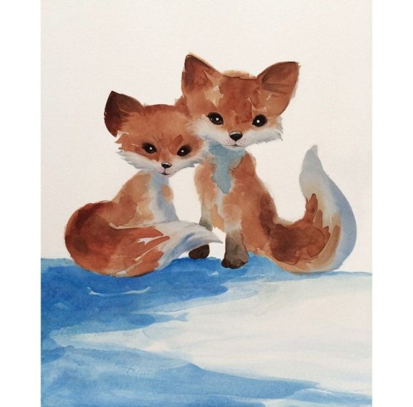 Лиса акварелью для детей