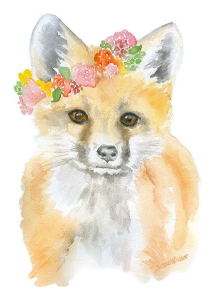 Животные с цветами акварель