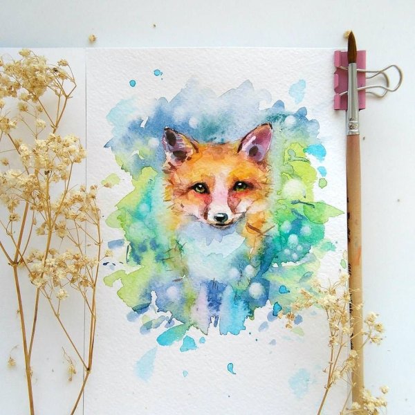 Милые животные акварелью