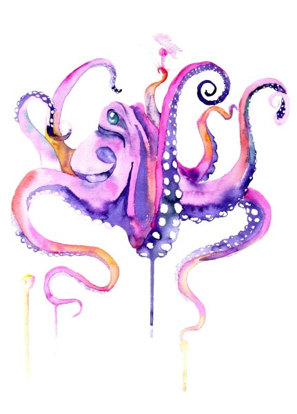Осьминог акварель