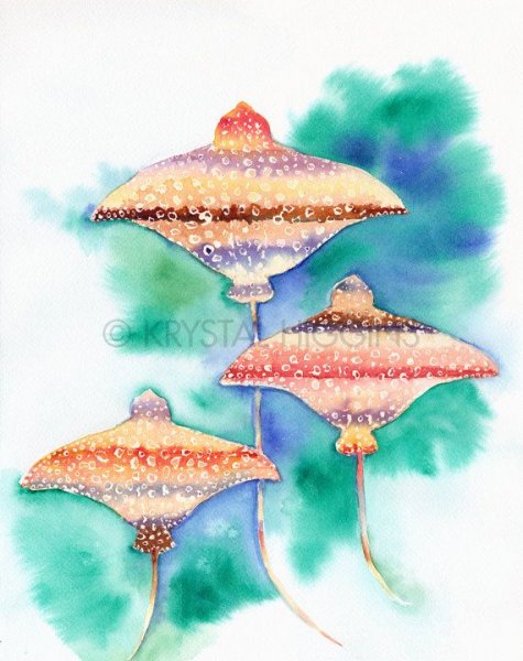 Акварель Скат в море