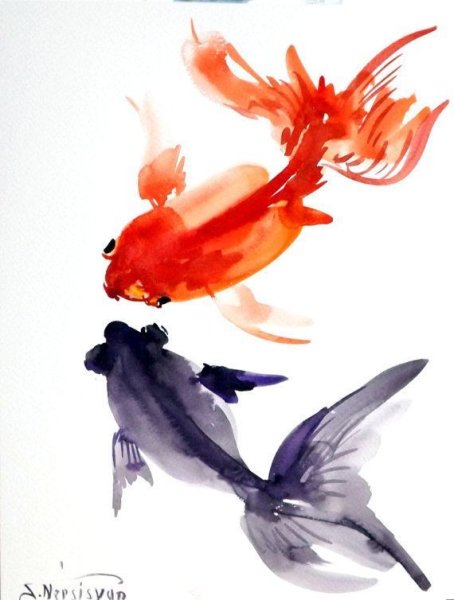 Золотые рыбки китайская живопись