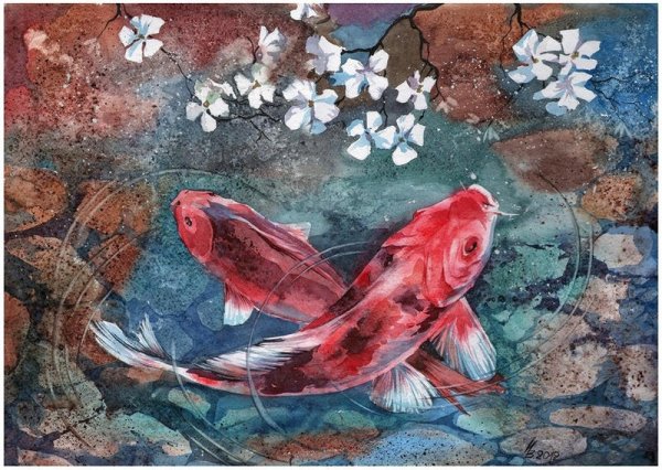 Японские рыбки акварель