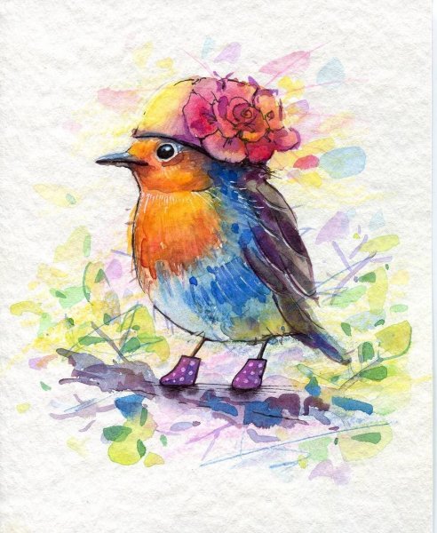 Птичка красками
