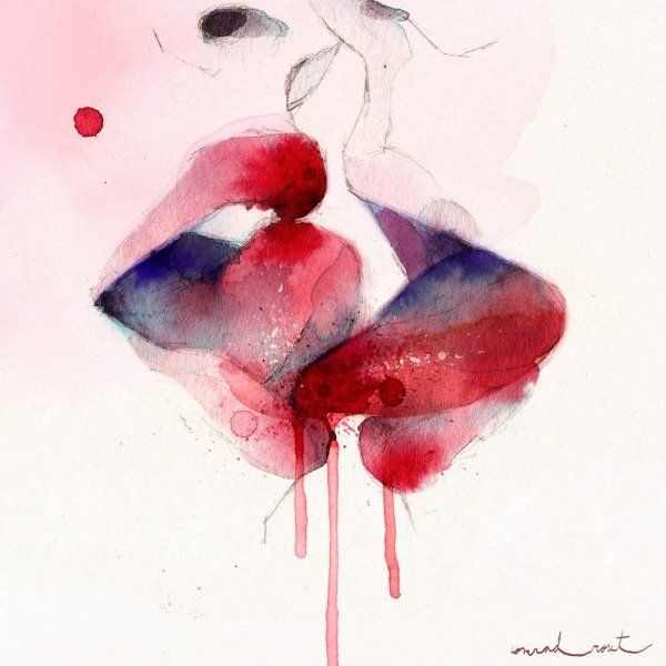 Поцелуй рисунок акварелью