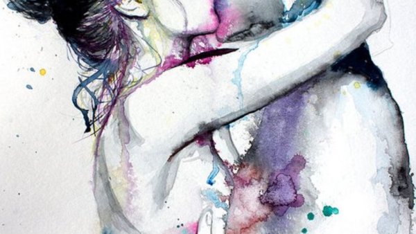 Поцелуй акварель абстракция