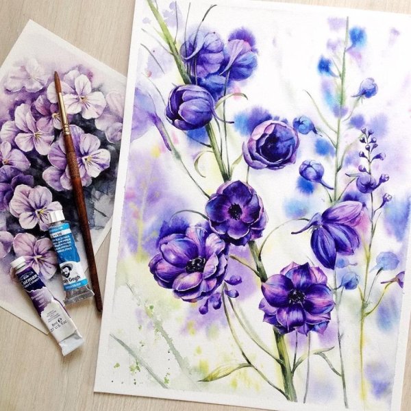 Цветы акварельными красками