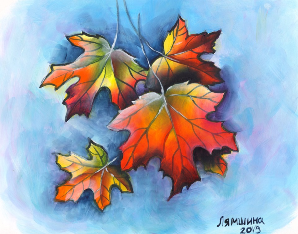 Акварелью для начинающих кленовый лист
