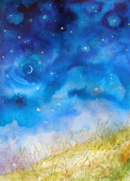 Ночное небо акварелью