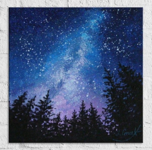 Ночной пейзаж акварелью