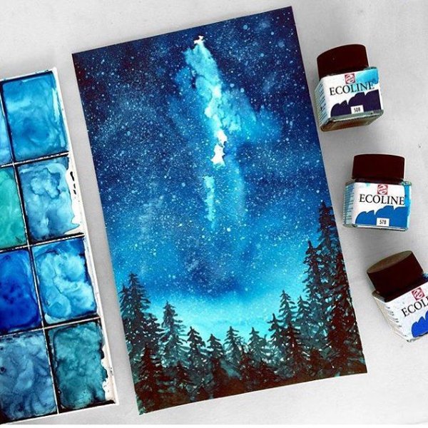 Звездное небо акварель