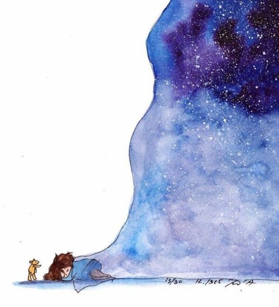 Ночной пейзаж акварелью