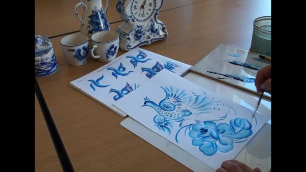 Цветы птица орнамент акварель