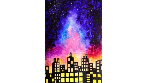 Ночной город акварель детям