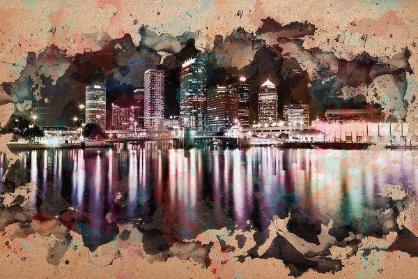 Живопись город отражается в воде