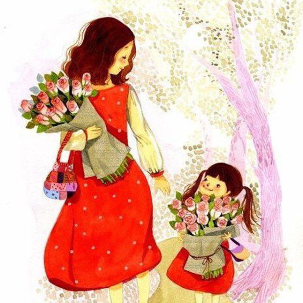 Мама с ребенком акварель