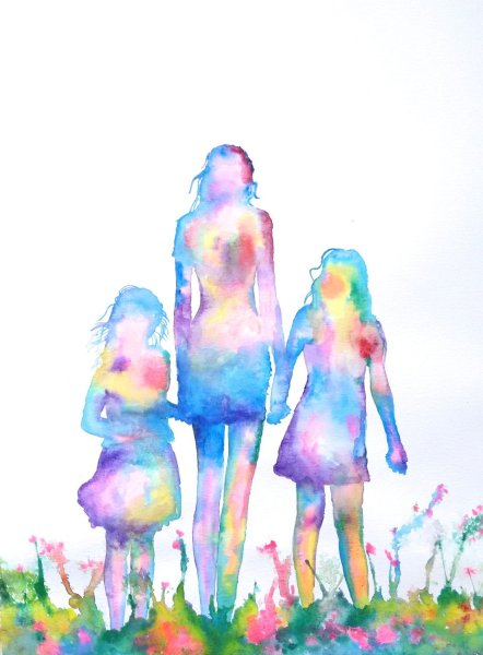 Мама с ребенком акварель