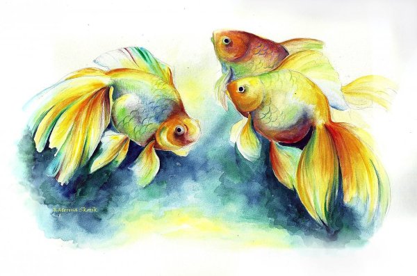 Рыбки акварелью