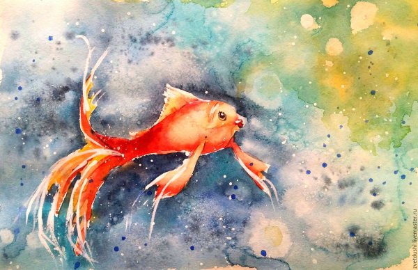 Рыбки акварельными карандашами