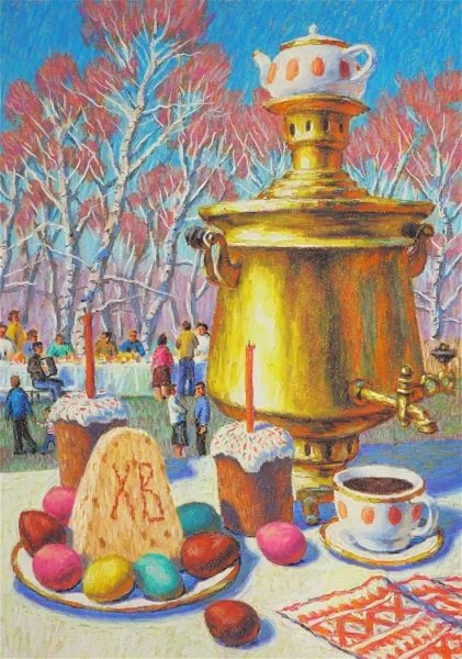 Натюрморт на Масленицу с самоваром