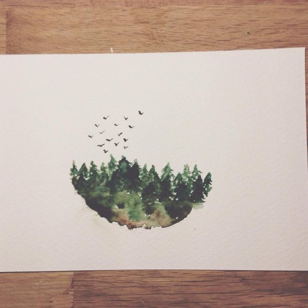 Лес акварель Минимализм