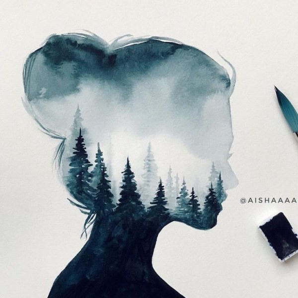 Рисунки акварелью Минимализм