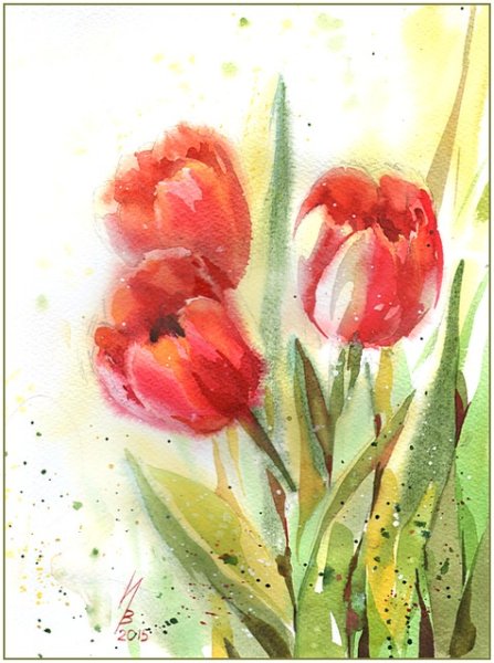 Весенние цветы акварель