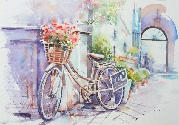 Картина велосипед с цветами