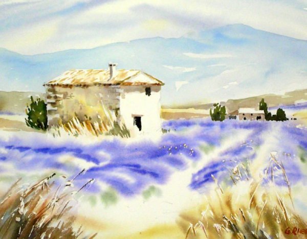 Бланка Альварес акварель Лавандовое поле